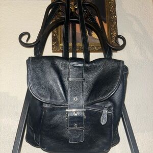 Jones New York  Black Backpack genuine leather with belt buckle Flap Closure